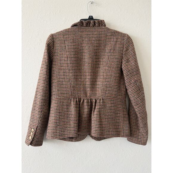 Talbots Brown Houndstooth Wool Blazer Womens Petite Sz 2 Old Money Career Ruffle - Picture 7 of 9